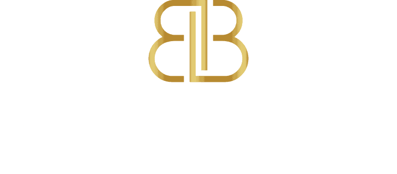 Een gouden letter b-logo op een witte achtergrond.